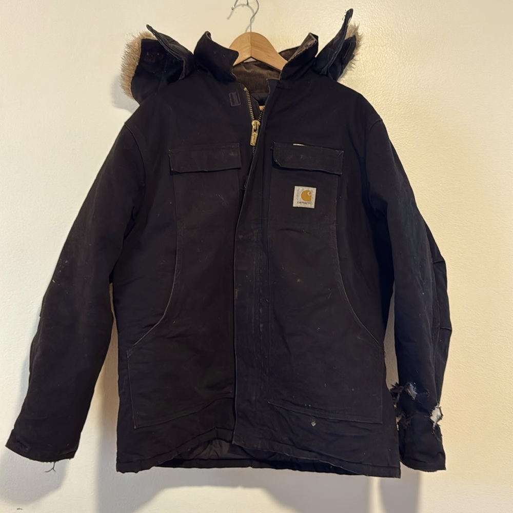 Carhartt jacket with removable hood Black size l/xl (preowned condition)